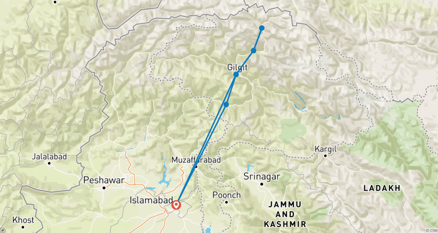 Mapa do percurso de Excursão das Flores de Cerejeira de Hunza, Gilgit-Baltistan, Paquistão