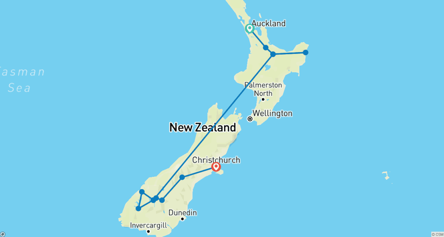 Mapa do percurso de Contrasts Of New Zealand