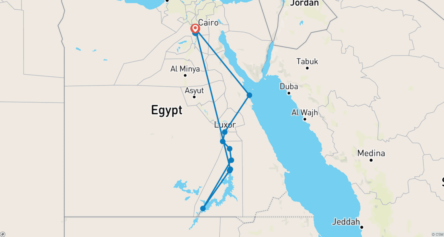 Mapa trasy: 12 dni Kair, rejs po Nilu i Hurghada