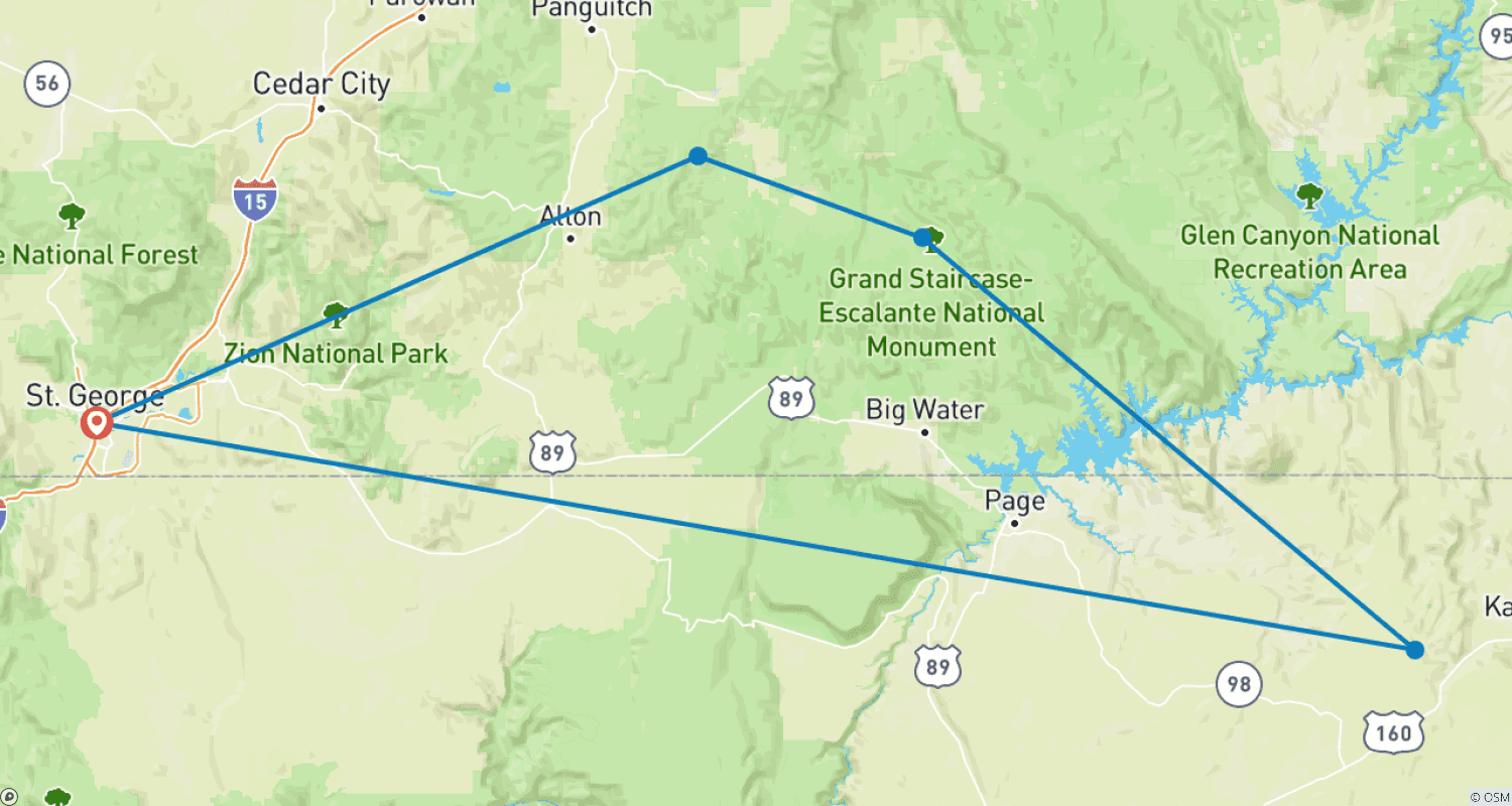 Mapa trasy: Wycieczka z bazą wypadową Bryce Escalante
