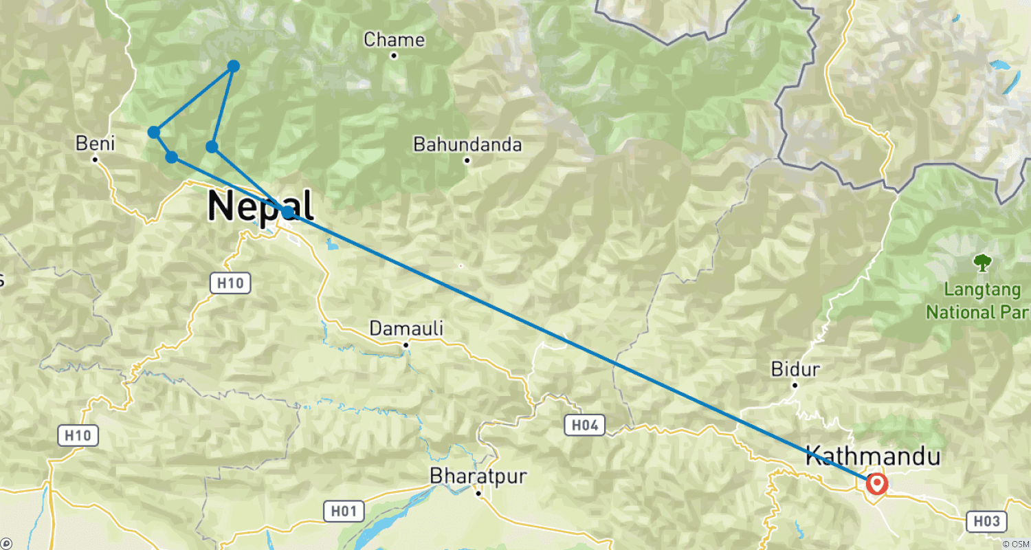 Mapa do percurso de Caminhada Ghorepani Ghandruk (Caminhada Poon Hill, Caminhada com vista do nascer do sol em Annapurna)