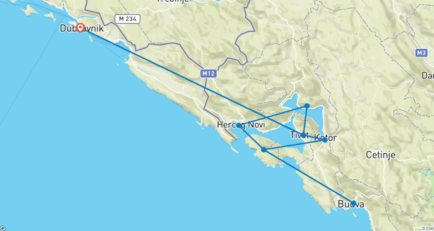 Mapa trasy: Prywatny czarter jachtu Czarnogóra