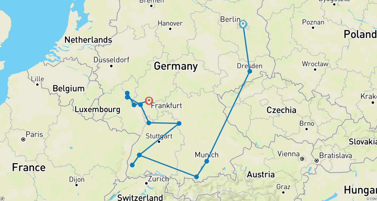 Mapa do percurso de O Melhor da Alemanha (Clássico, Oberammergau, 10 Dias)