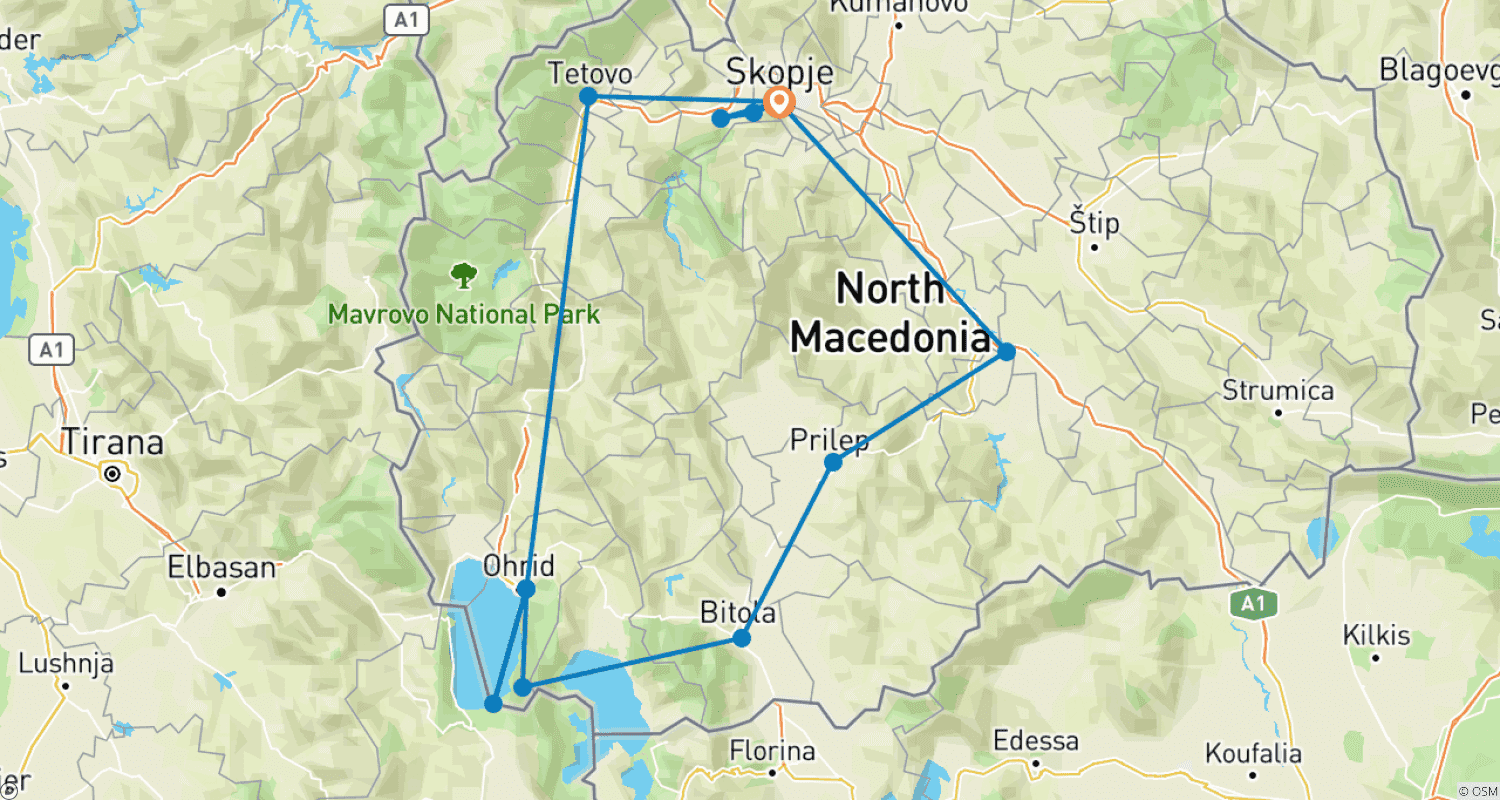 Mapa do percurso de Rapsódia Macedônia