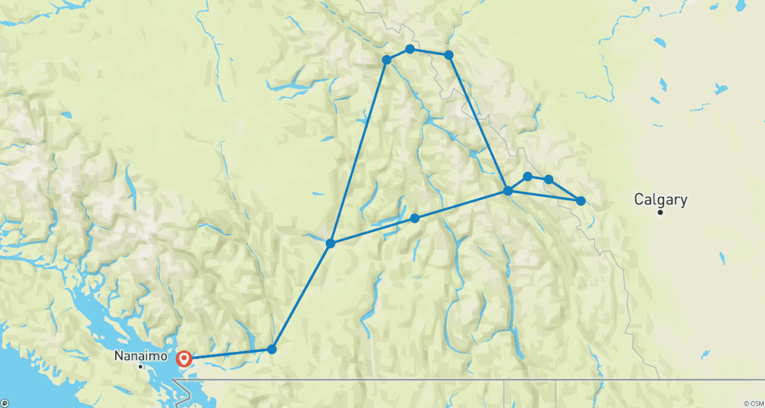 Mapa trasy: 4-dniowa wycieczka po kanadyjskich Górach Skalistych – letni eksplorator