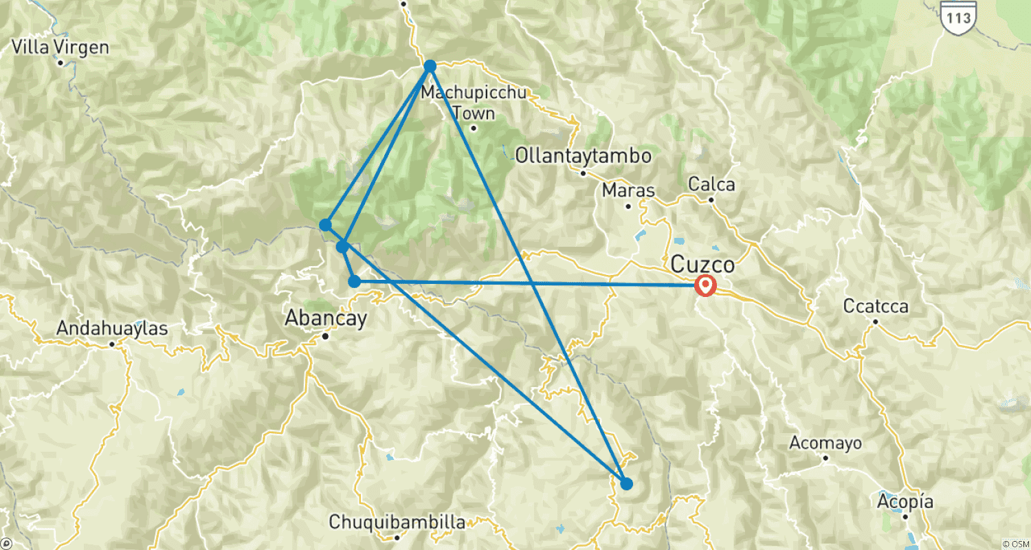 Mapa trasy: 4-dniowa wyprawa do Choquequirao z Cuzco