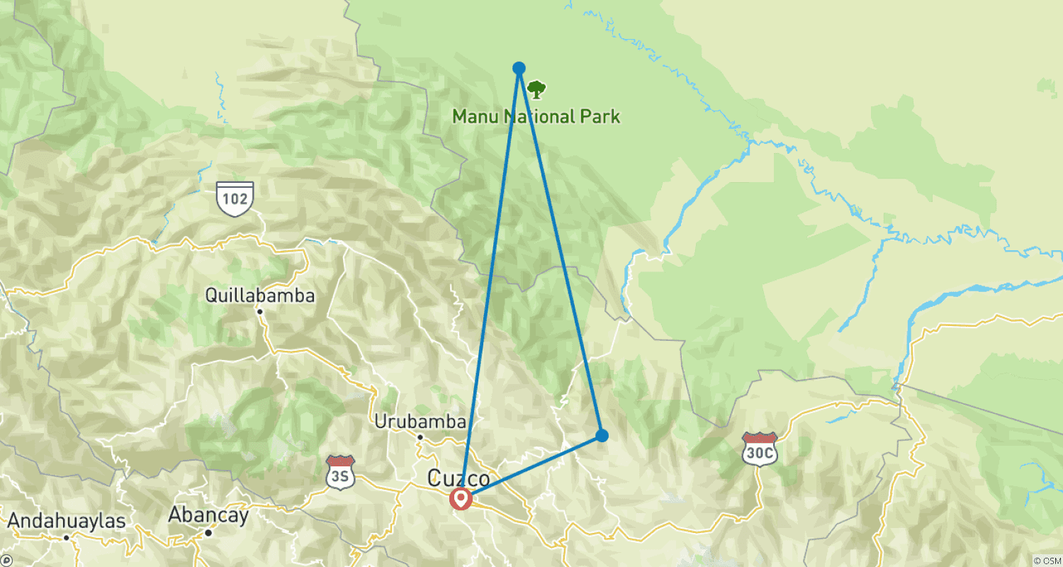 Mapa do percurso de Parque Nacional do Manu 4 dias