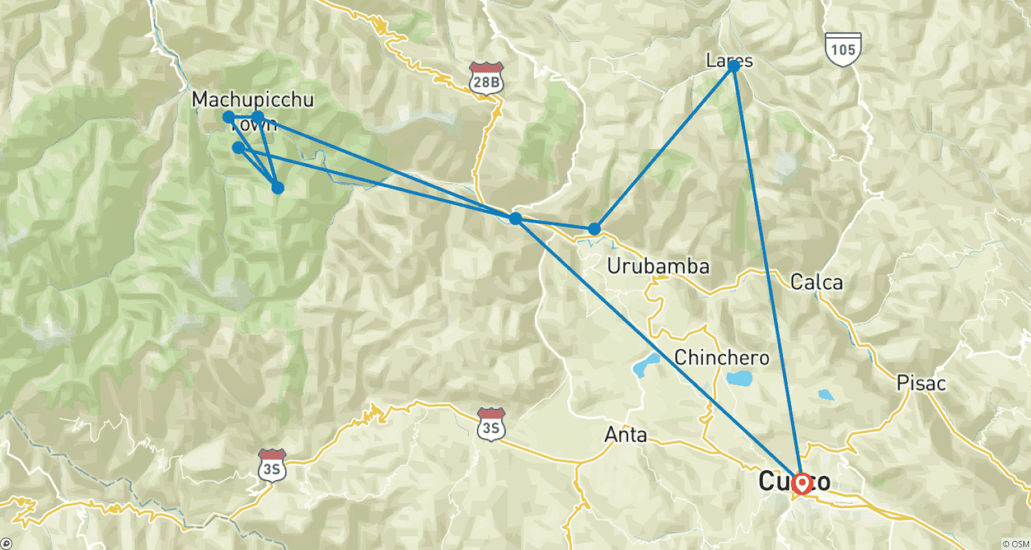 خريطة مسار Inca Trail connection lares to Machu Picchu 4 days