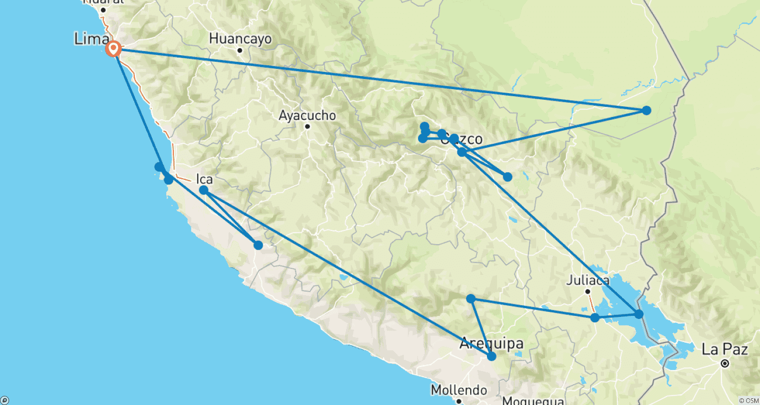 Mapa trasy: Cudowny świat Peru 19 dni