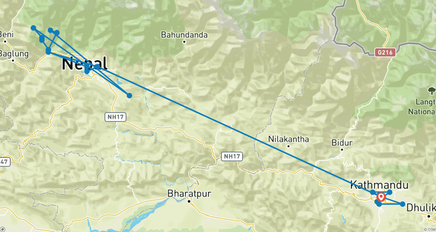 Mapa trasy: Trekking jogi Ghorepani Poon Hill