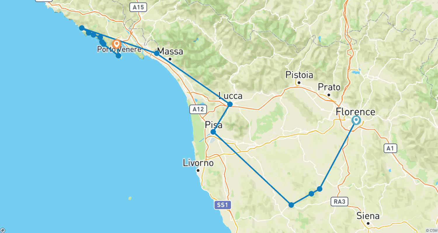 Mapa do percurso de Excursão de Caminhada e Trilhas em Cinque Terre e Toscana