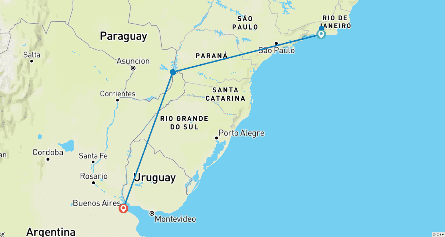 Mapa trasy: Wyprawa do Brazylii i Argentyny
