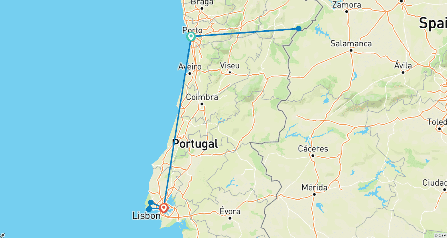 Mapa do percurso de Portugal de Trem de Alta Velocidade