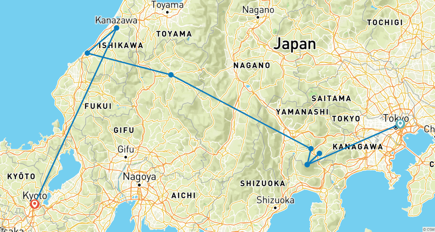 Mapa trasy: Wspaniałości Japonii (Festiwal Takayama)