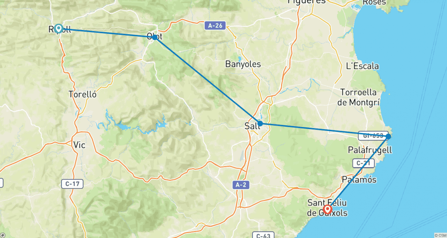 カタルーニャサイクリングホリデーの最高峰(中級)のルートマップ