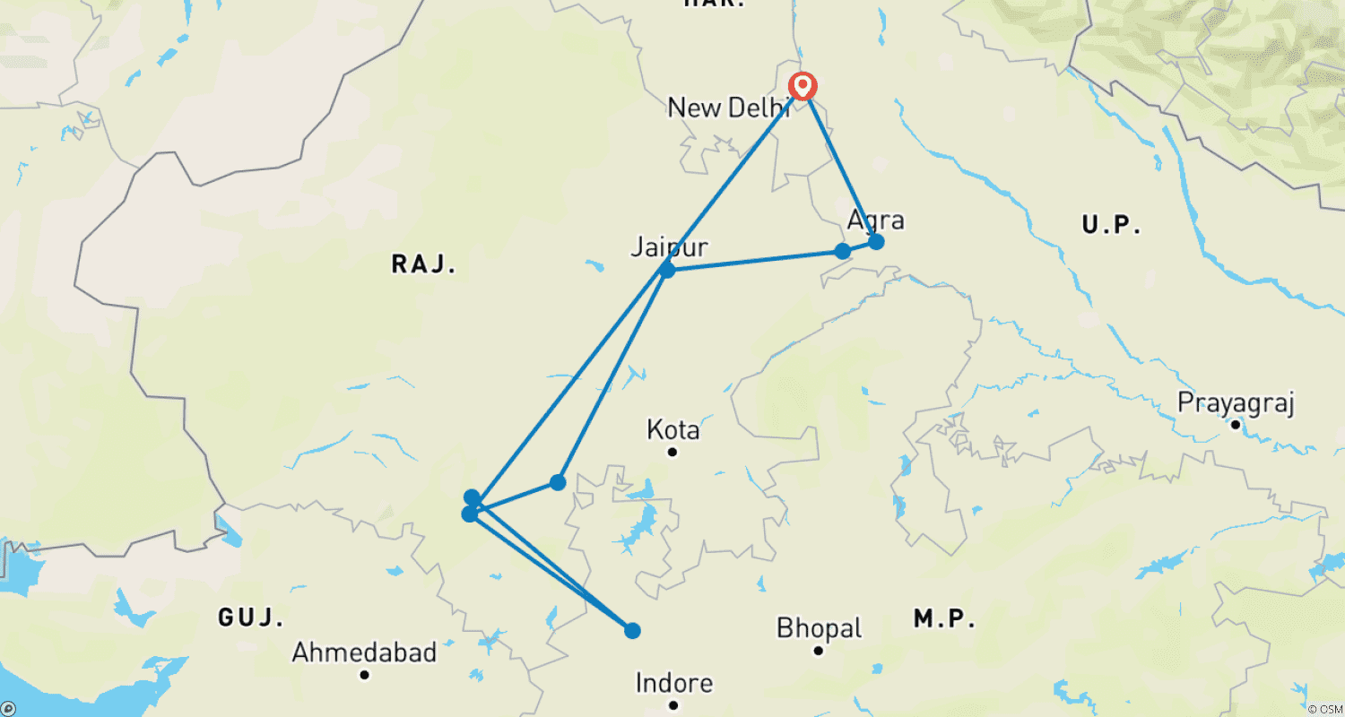 Mapa do percurso de Circuito Triângulo Dourado com Udaipur