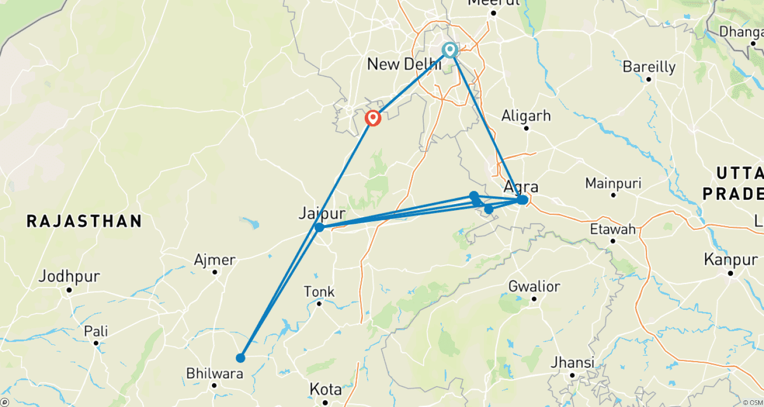 Mapa do percurso de Circuito Triângulo Dourado com Neemrana