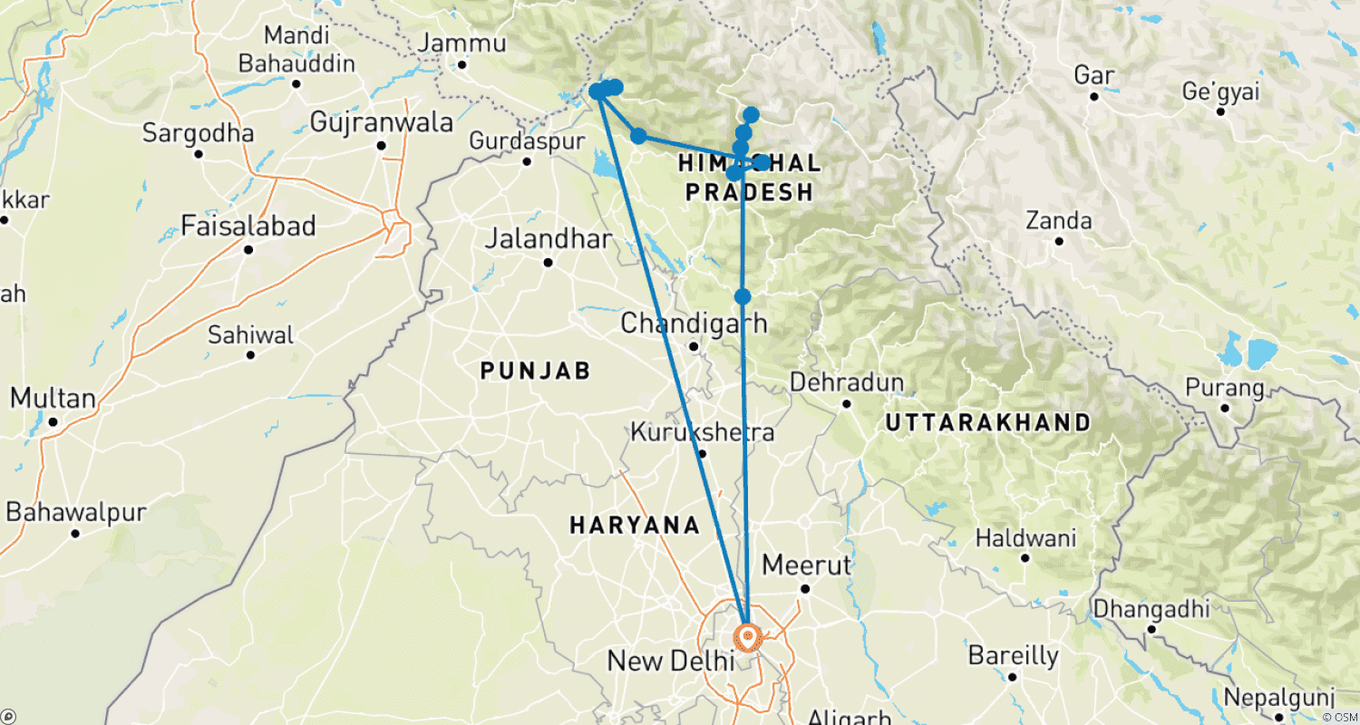Mapa trasy: Wyprawa do Himachal