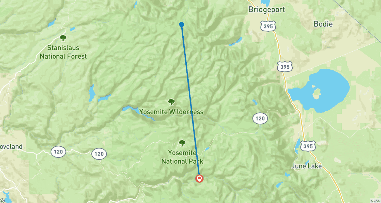 Mapa trasy: Wyprawa do Bazy Wypadowej w Wysokich Partiach Yosemite