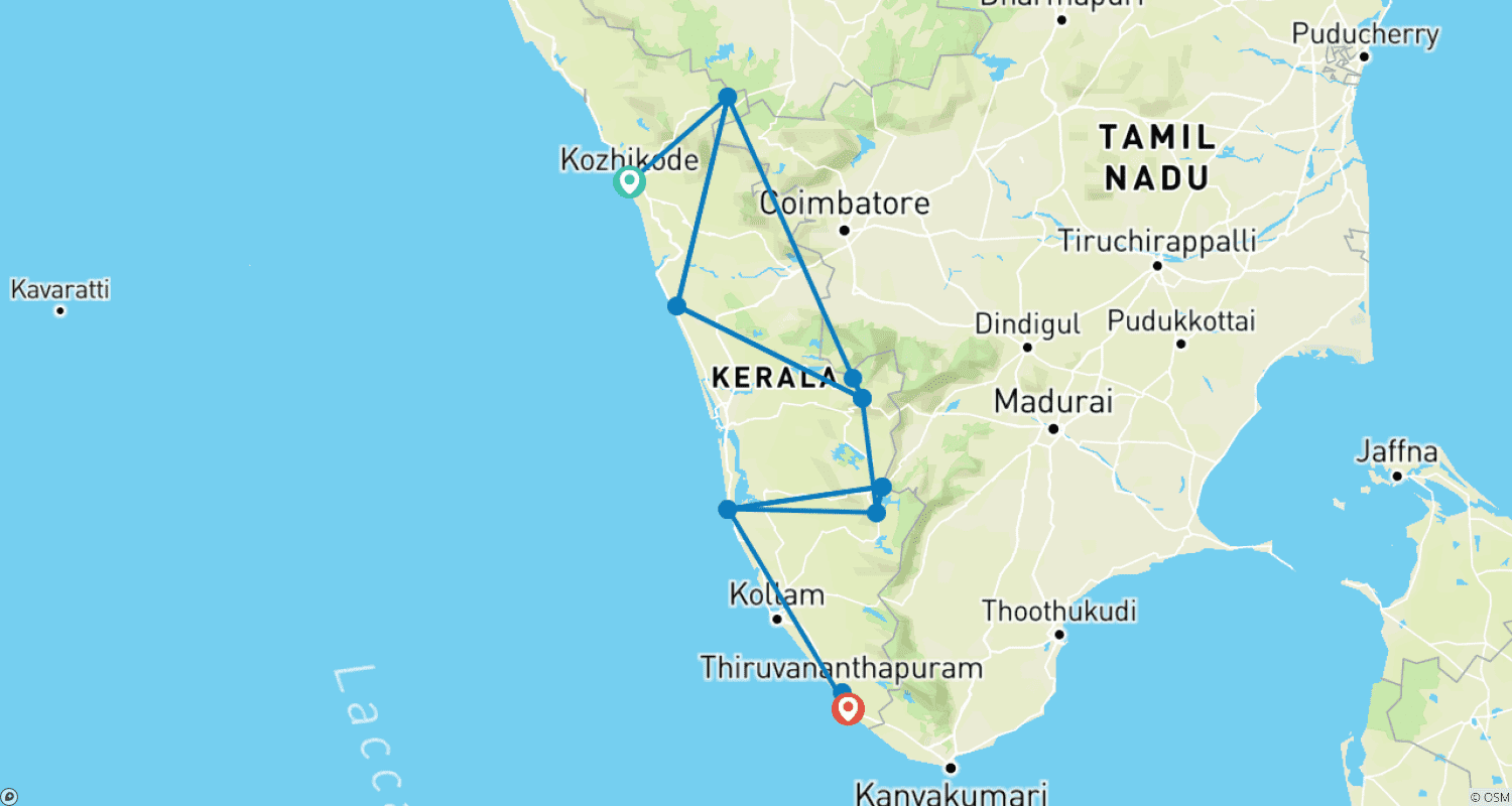 Mapa trasy: Święta Kerala: Wycieczka