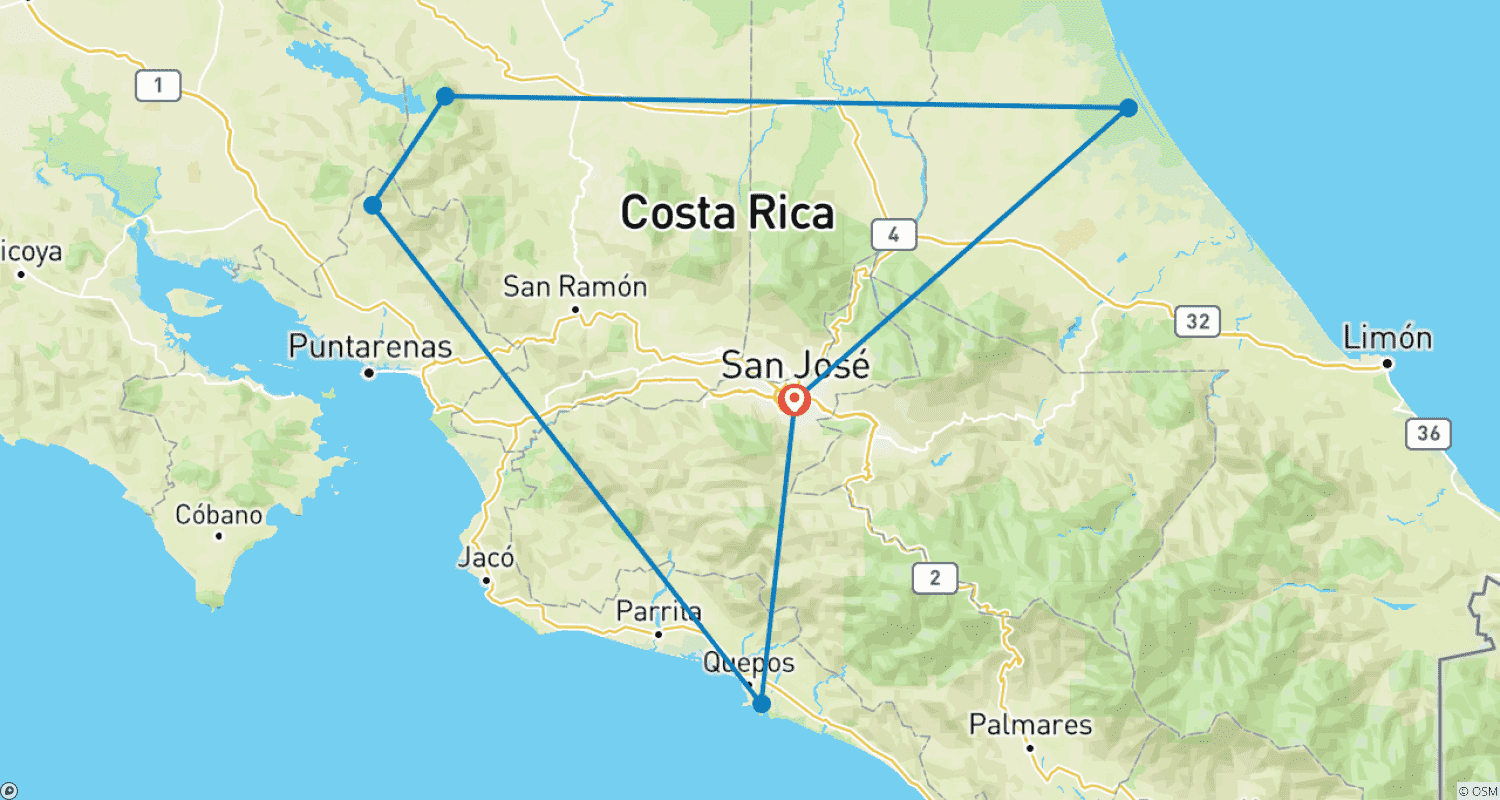 خريطة مسار Costa Rica at its Best Package