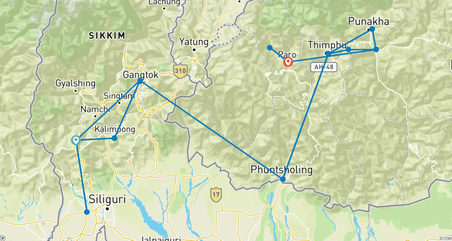 Mapa do percurso de Tour Odisseia Himalaia
