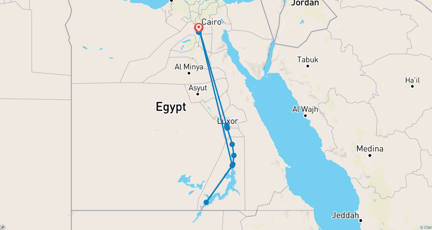 Mapa do percurso de Excursão Tesouros do Egito - Explore o Cairo, Cruzeiro no Nilo e Abu Simbel