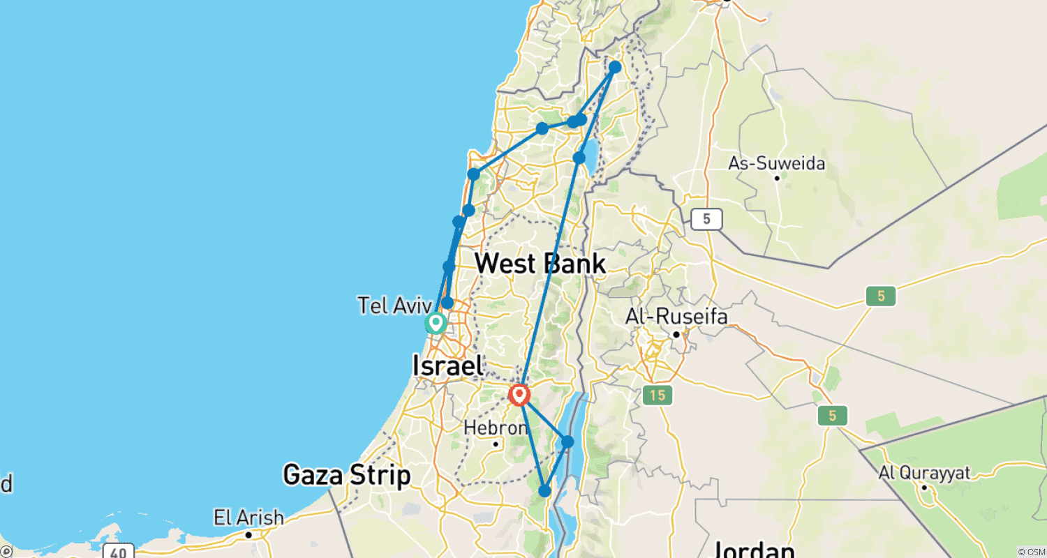 Mapa do percurso de Israel: Uma Jornada para Conhecer os Destaques do Estado Israelense - 11 Dias