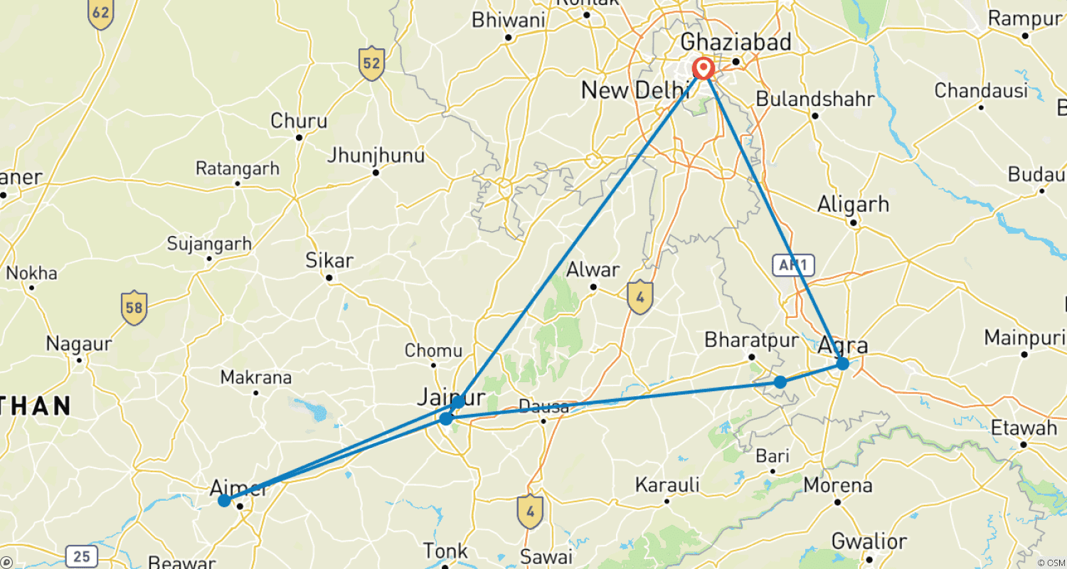 Mapa trasy: Wycieczka Złoty Trójkąt z Pushkar