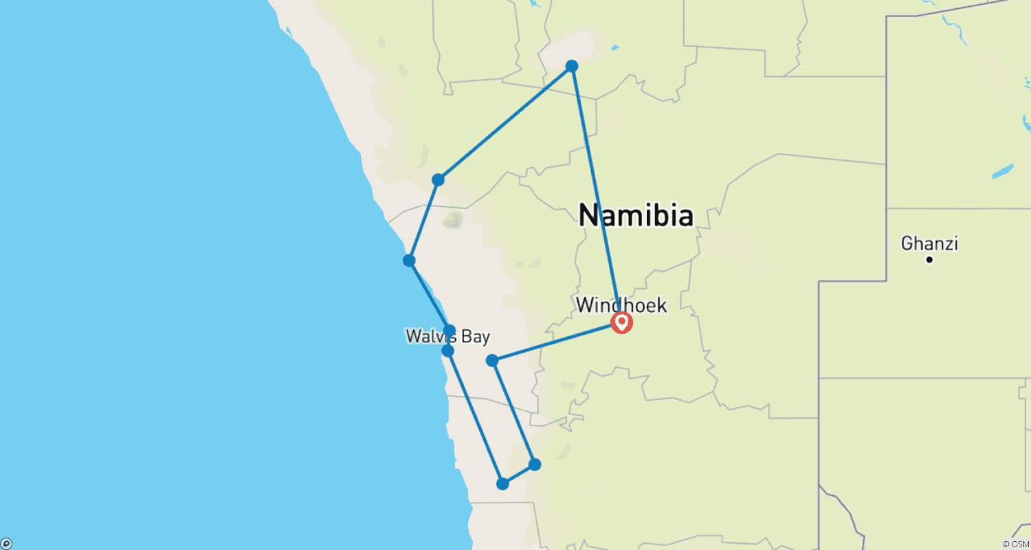 Mapa do percurso de Namibia Explorer (Accommodated) - 10 Days