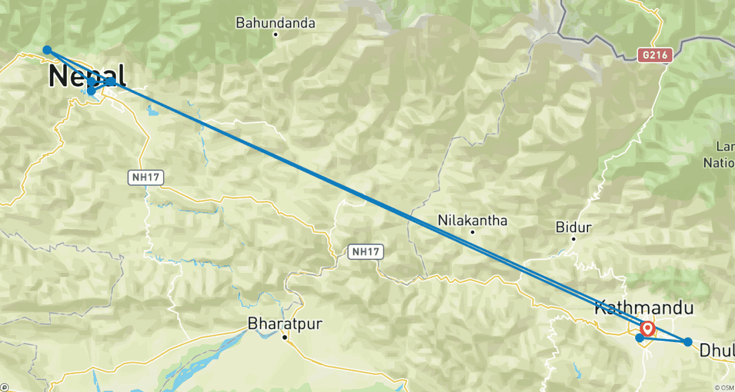 Mapa trasy: Odkryj Serce Nepalu: 8-dniowa przygoda z Katmandu do Pokhary