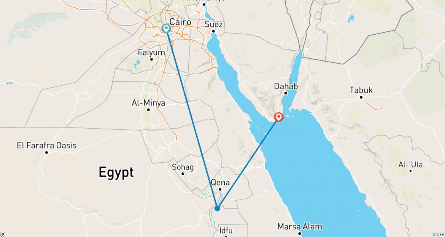 Mapa do percurso de 8 Dias Cairo, Luxor e Sharm El Sheikh