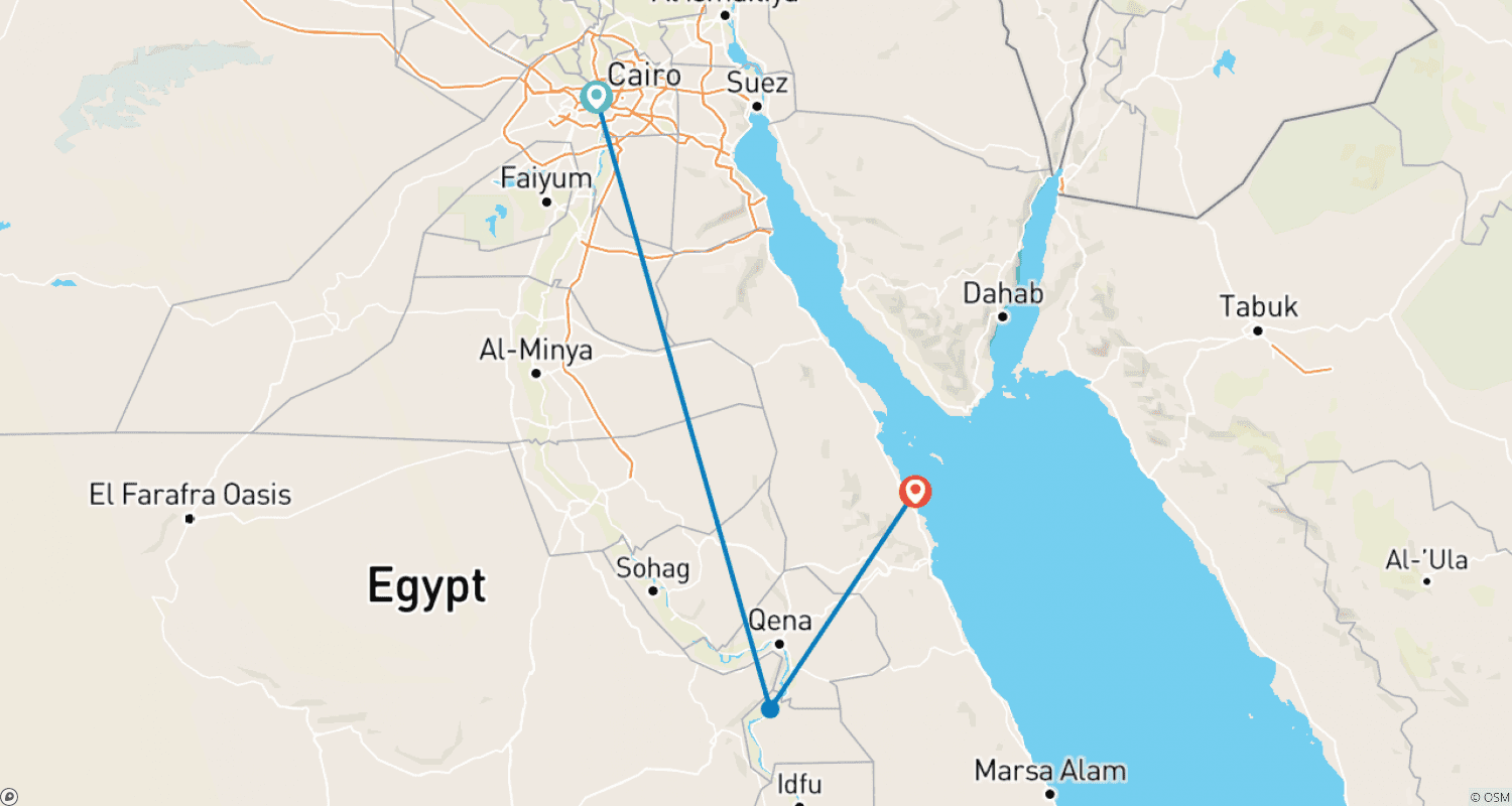 Mapa do percurso de 8 Dias Cairo, Luxor e Hurghada