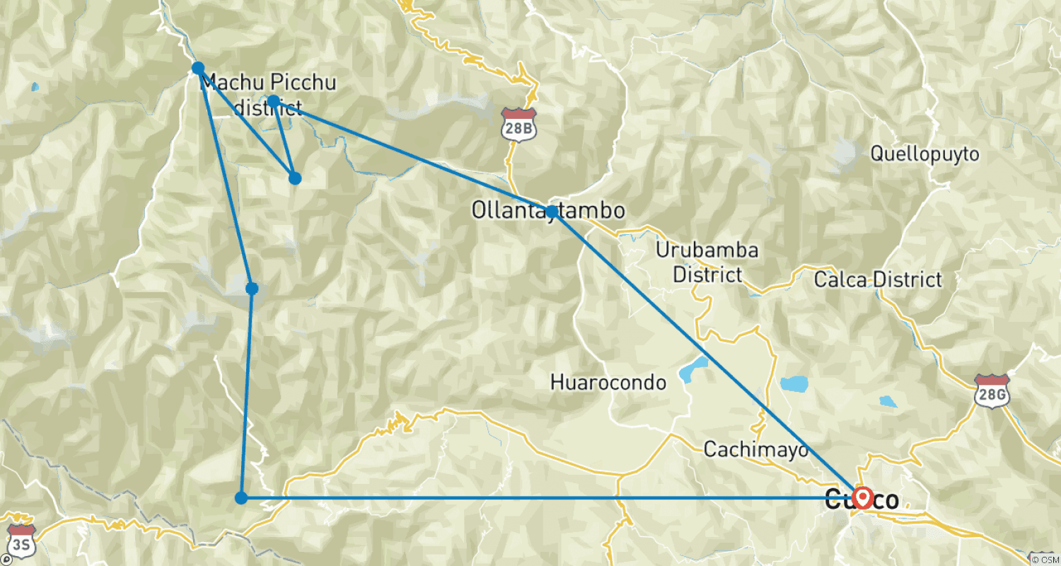 Mapa trasy: Salkantay Trek do Machu Picchu