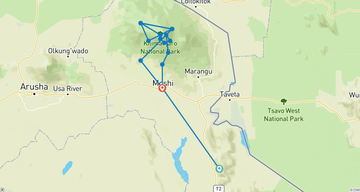 Mapa trasy: Machame Kilimanjaro 6 days trek