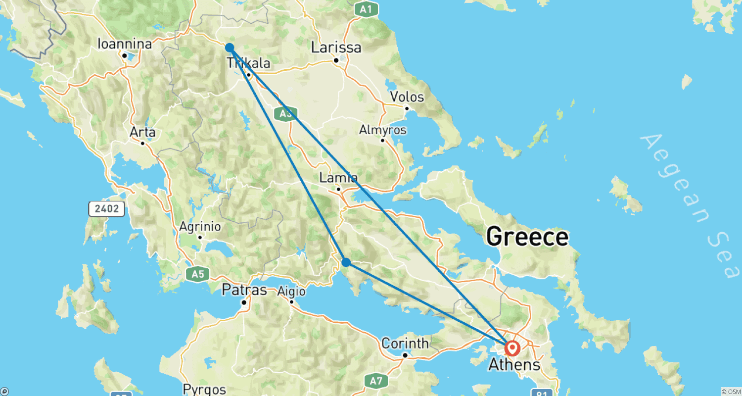 ギリシャ本土のハイライト:デルフィとメテオラのルートマップ