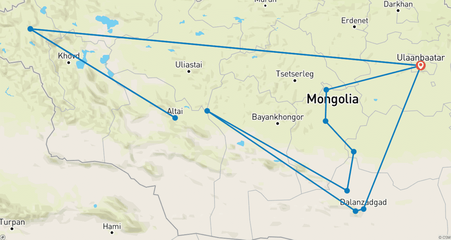 Mapa do percurso de Festival da Águia Dourada da Mongólia