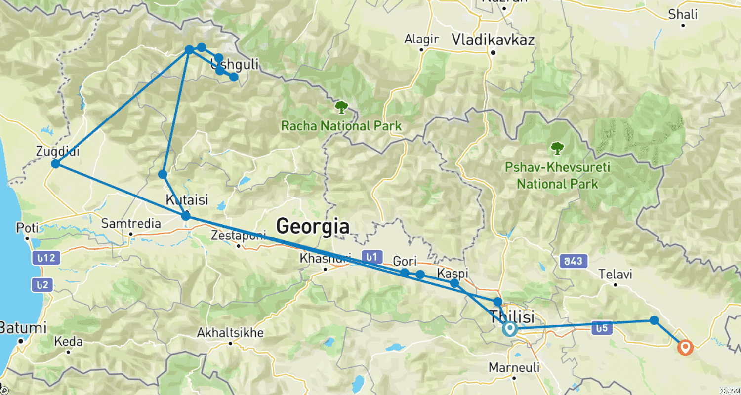 Mapa trasy: Odkryj Gruzję
