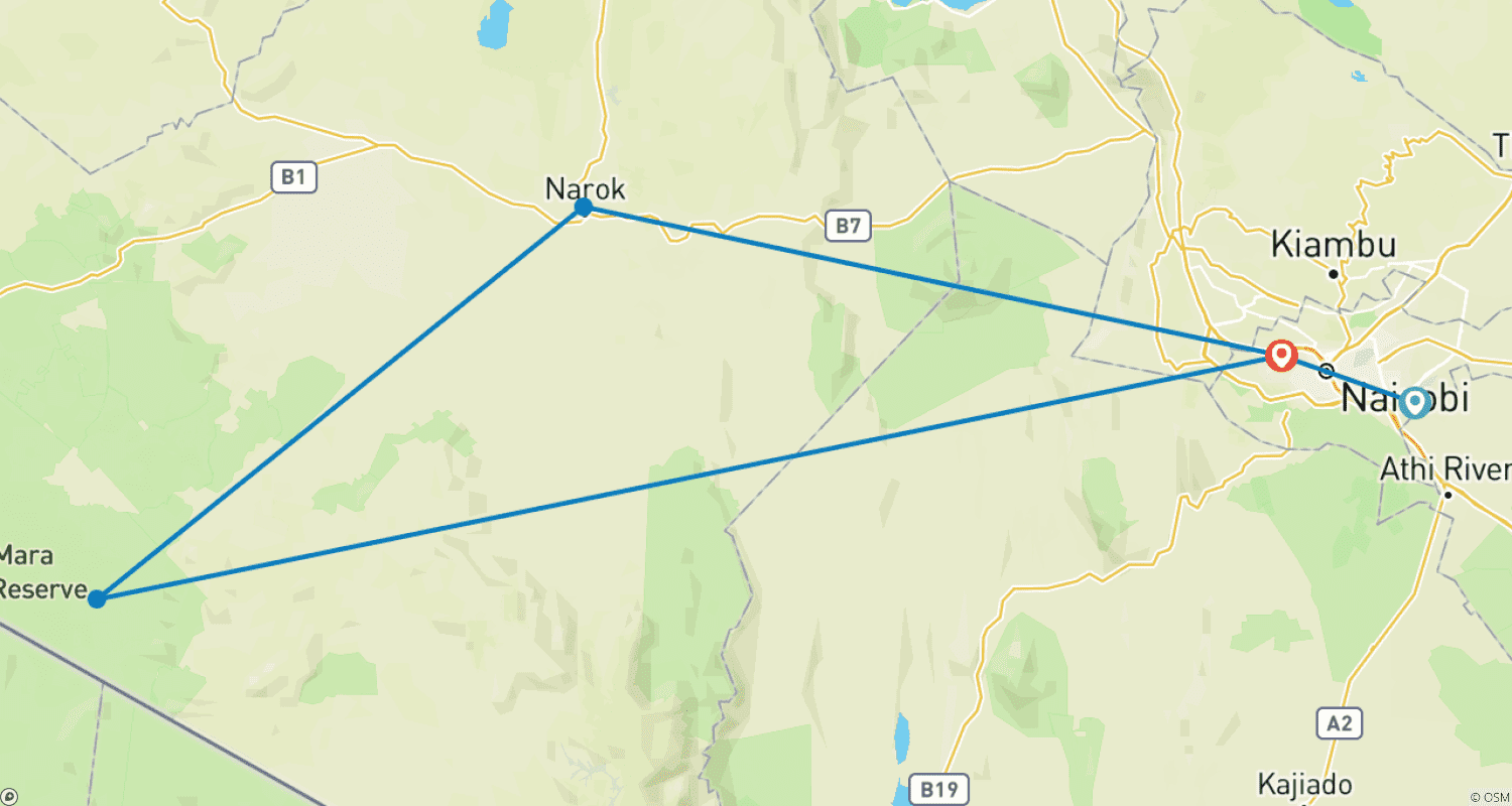 Mapa do percurso de Safari de 4 Dias no Masai Mara com Orçamento Limitado - Compartilhado