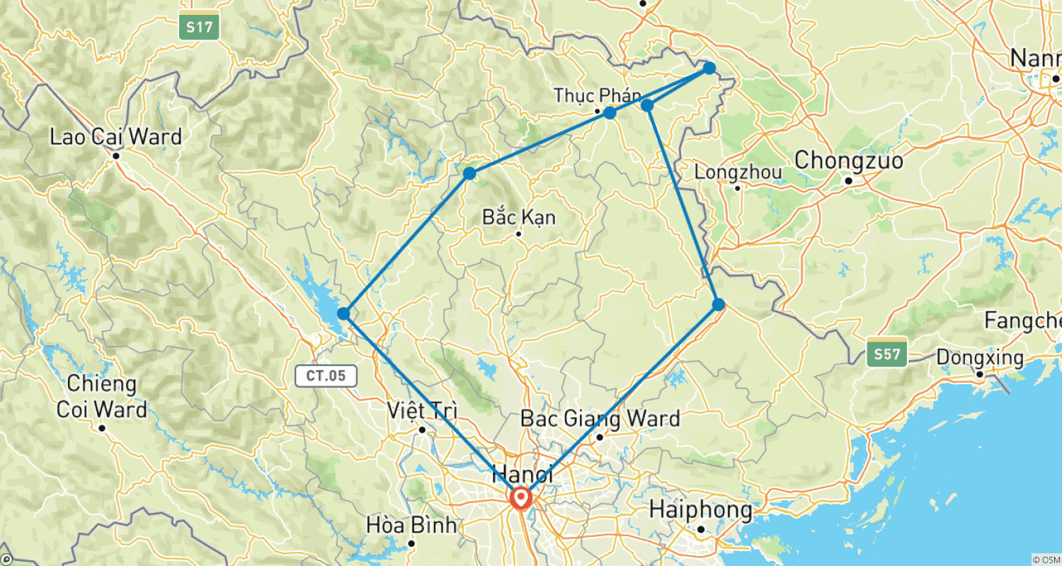 Mapa trasy: Wietnamska wycieczka motocyklowa do Ba Be, Ban Gioc, Thac Ba, Lang Son