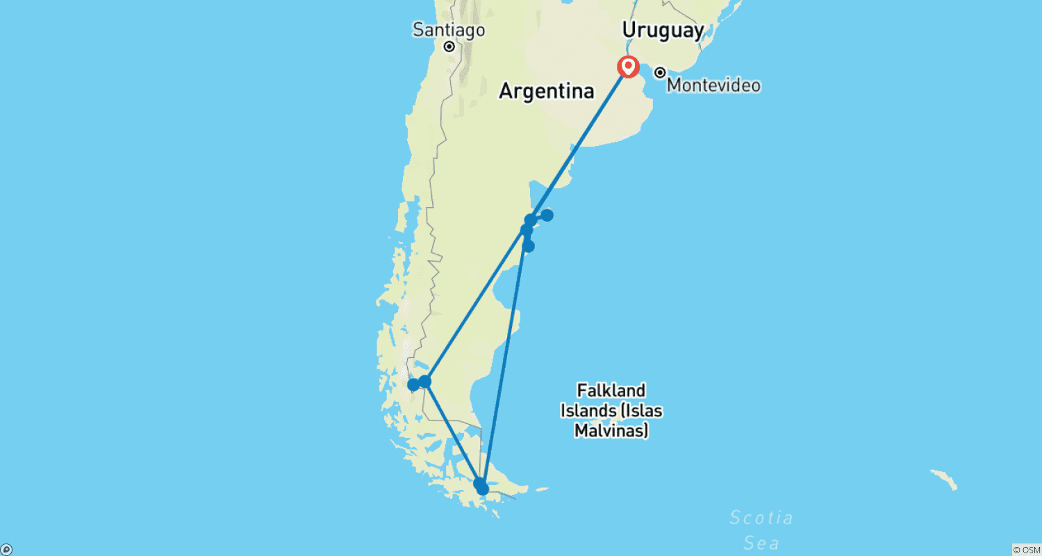 Mapa trasy: Wycieczka po Patagonii