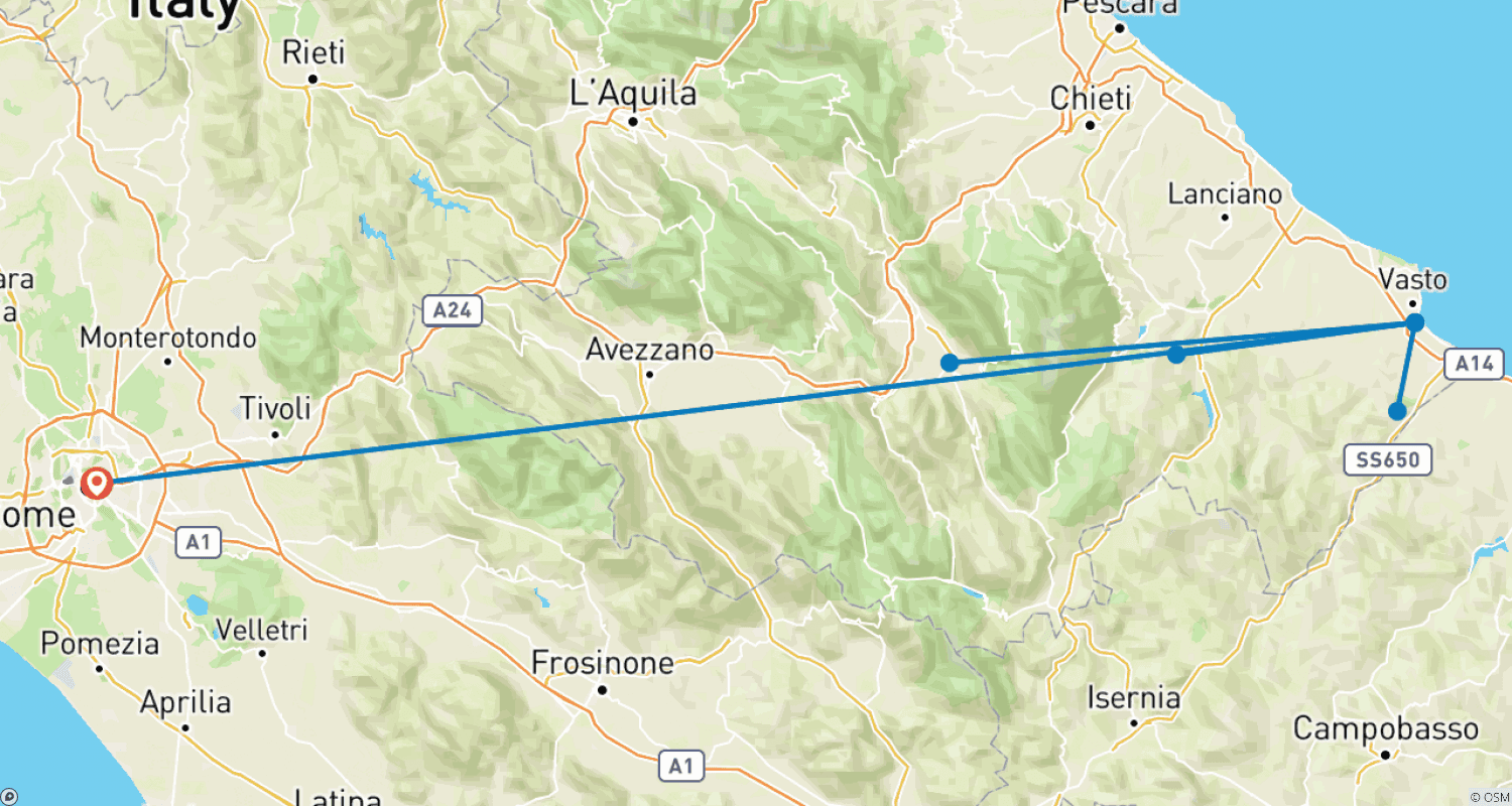 Mapa do percurso de Experiência de Páscoa Italiana em Abruzzo