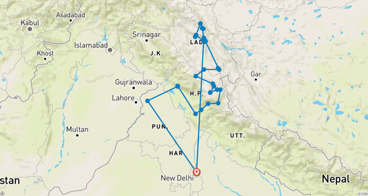 Mapa do percurso de 24 Days - Amritsar, Dharamshala, Shimla, Spiti and Ladakh