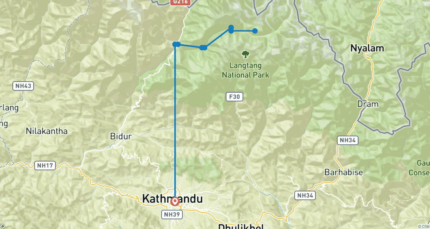 Mapa do percurso de Ideal Langtang Valley Trekking