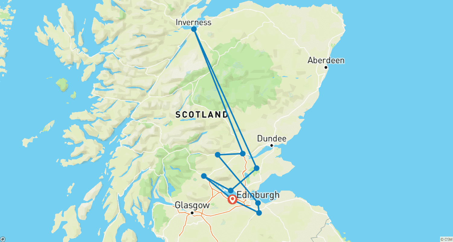 Mapa do percurso de Tour Outlander de 3 Dias