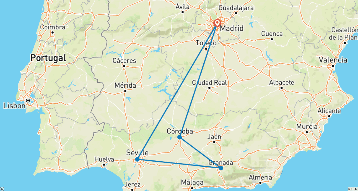 Mapa trasy: Madrid to Andalusia, Self-drive