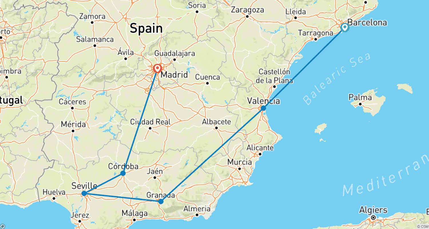 Mapa do percurso de Destaques da Espanha (Clássico, Inverno)