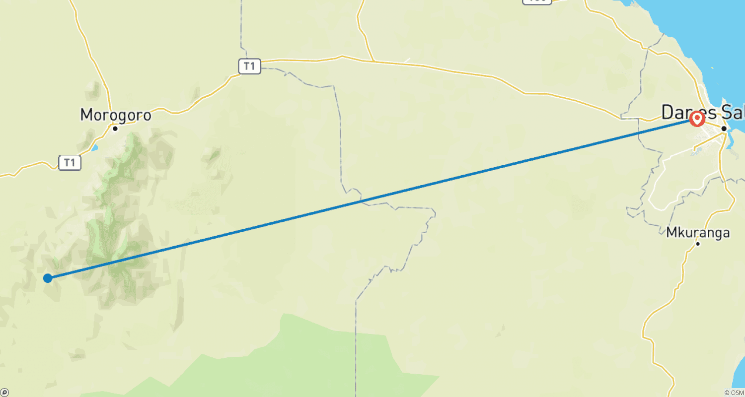 Mapa do percurso de 3 Dias - Parque Nacional Mikumi