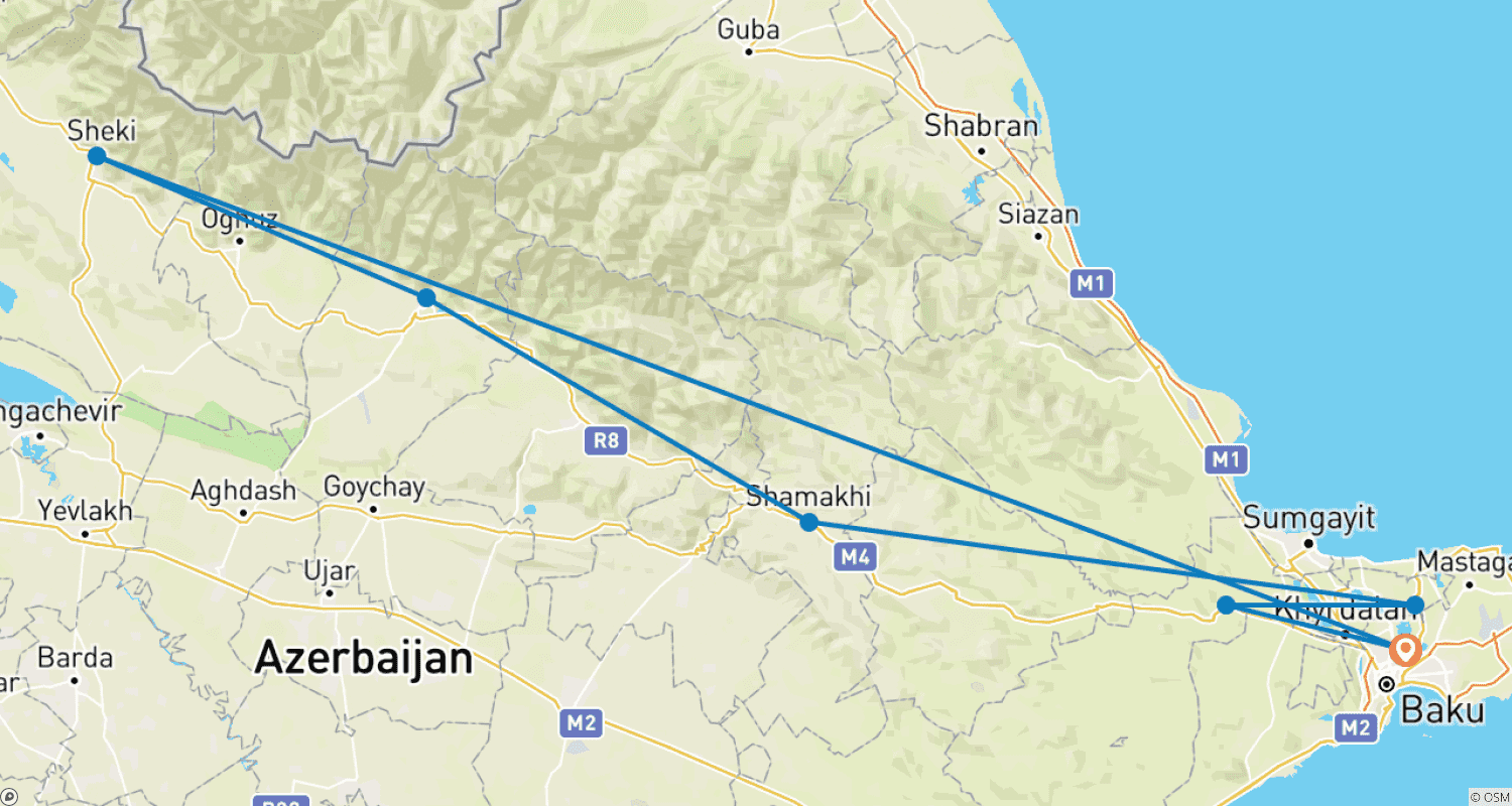 Mapa do percurso de Explore os Destaques do Azerbaijão