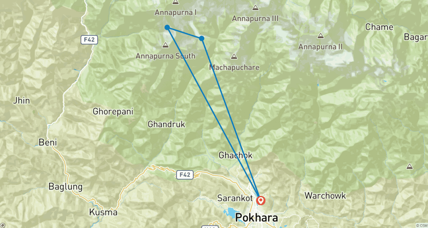 Mapa trasy: Annapurna Base Camp – trekking 6 dni